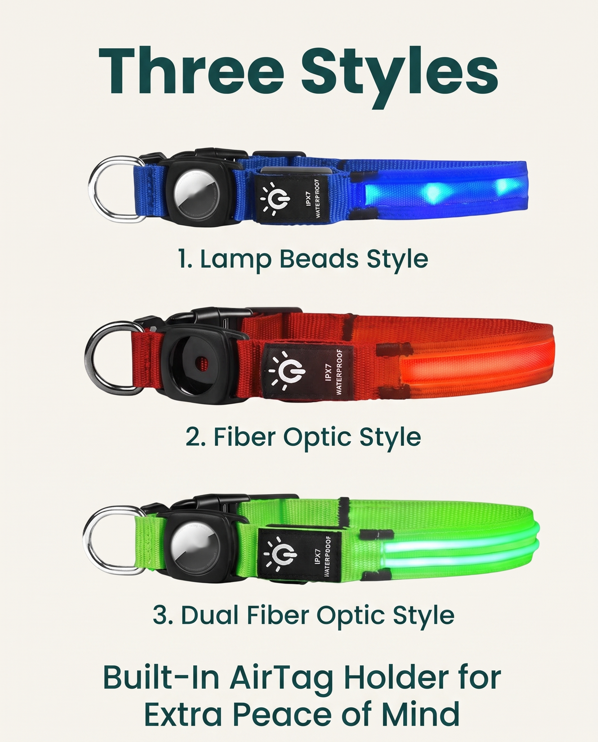 LED Safety Collar — AirTag Holder, Waterproof, Rechargeable